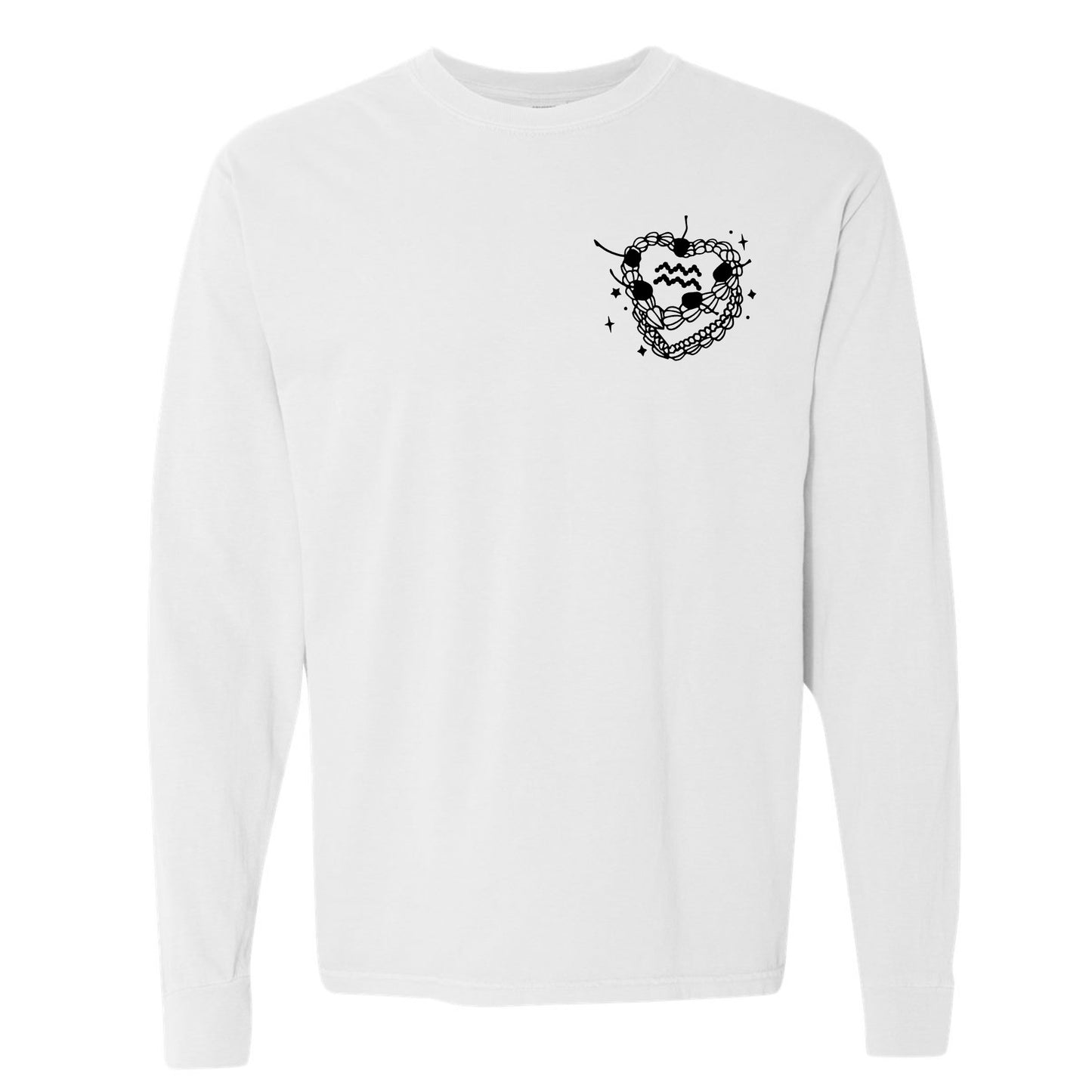 Aquarius Zodiac Vintage Heart Cake Long Sleeve Tee